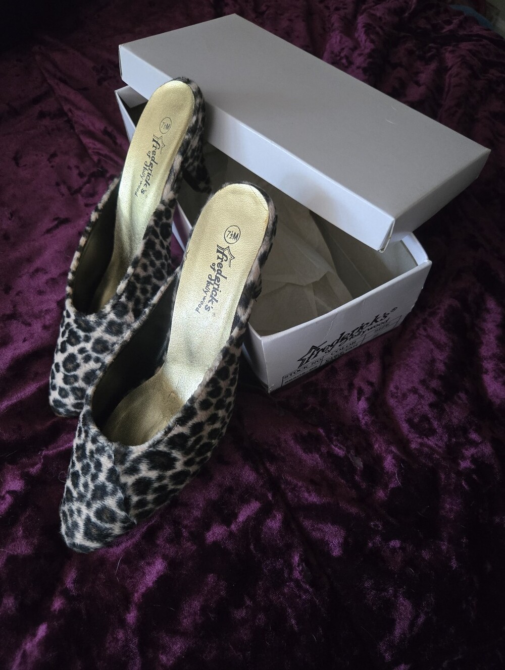 Vintage Frederick's Of Hollywood Fuzzy Leopard Print Mule Kitten Heels 7.5
